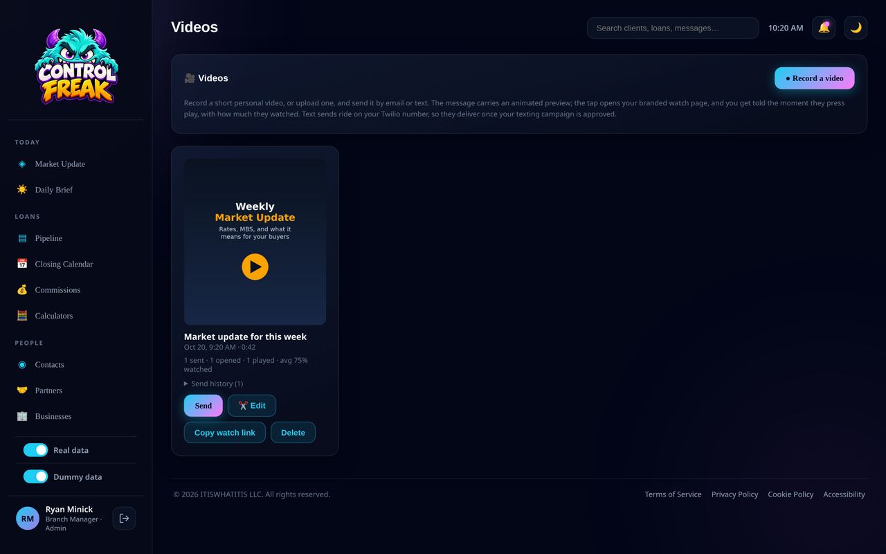 Control Freak video library with sample video